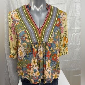 Anthropology Blink London Floral V-Neck Women's Top